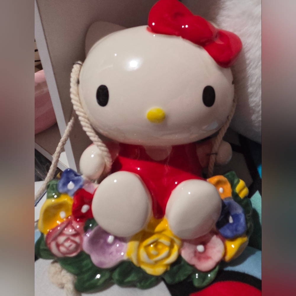 Ceramic Swinging Cat Figurine - Red and Multicolor